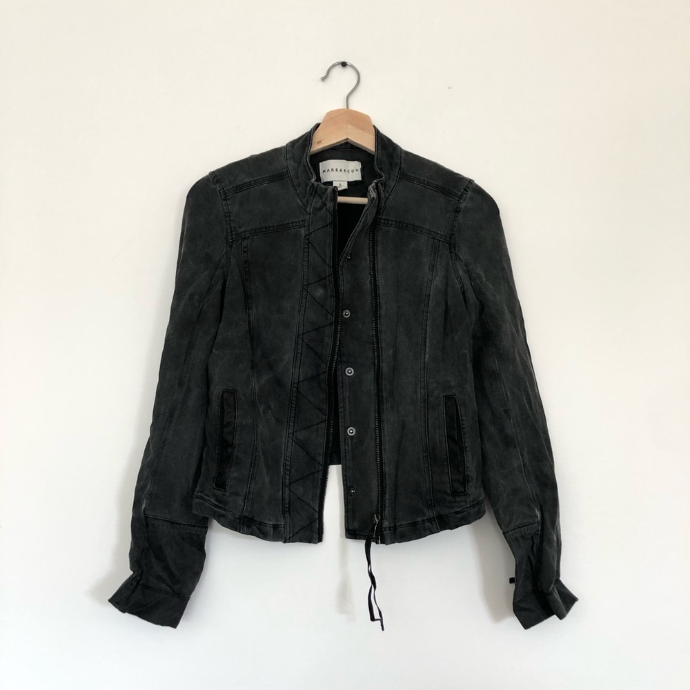 Anthropologie Black Distressed Jacket with zipper Sleeves